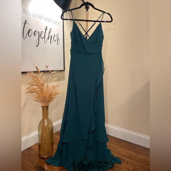 Lulu’s In Love Forever Emerald Green Lace-Up High-Low Maxi Dress - Picture 2 of 15